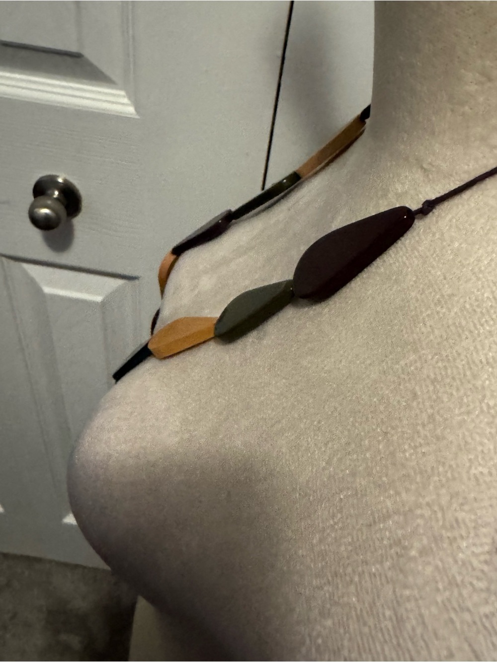 Long Teardrop Multicolor Women’s Necklace - Olive, Burgundy, Black, Tan - Picture 10 of 13